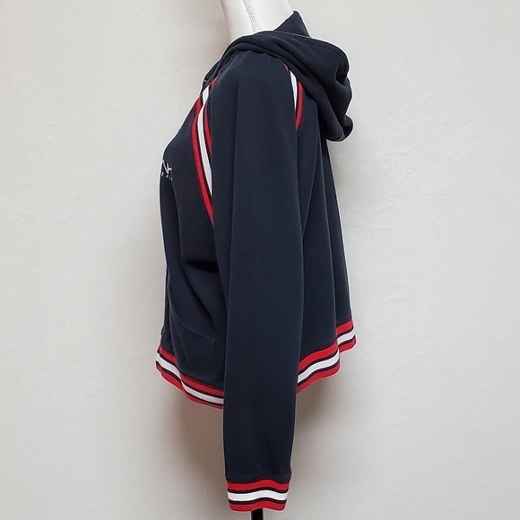 VINTAGE 90s Anne Klein Red White Blue Striped Knit Boxy Cut Full-zip Hoodie XL - Picture 8 of 15